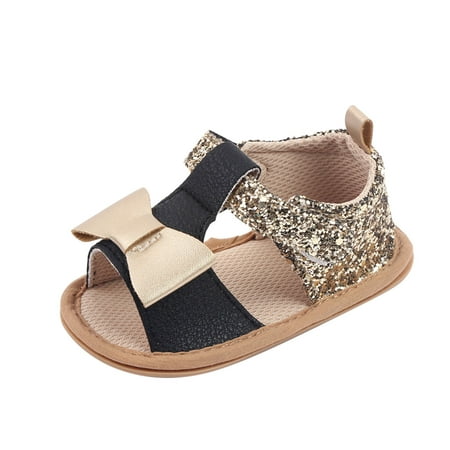 

Girls Sandals Open Toe Shoes First Walkers Shoes Summer Toddler Bowknot Paillette Flat Sandals