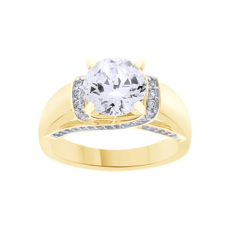 AFFY White Cubic Zirconia Engagement & Wedding Fancy Gallery Ring In 14K Yellow Gold Over Sterling Silver (3.53 Cttw)