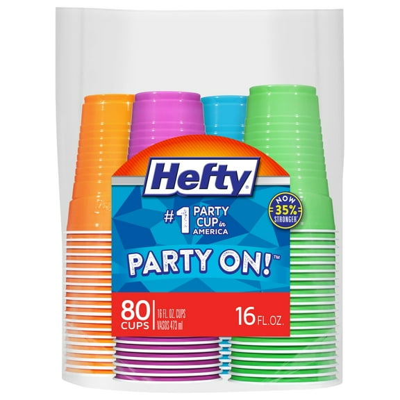 Hefty Party On! Colors Plastic Cups - 16 oz - 80 ct