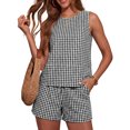 thumbnail image 2 of Hilenly Women's Summer 2 Piece Outfits Plaid Print Sleeveless Tank Top and Shorts Sets Beach Vacation Outfits with Pockets, 2 of 4