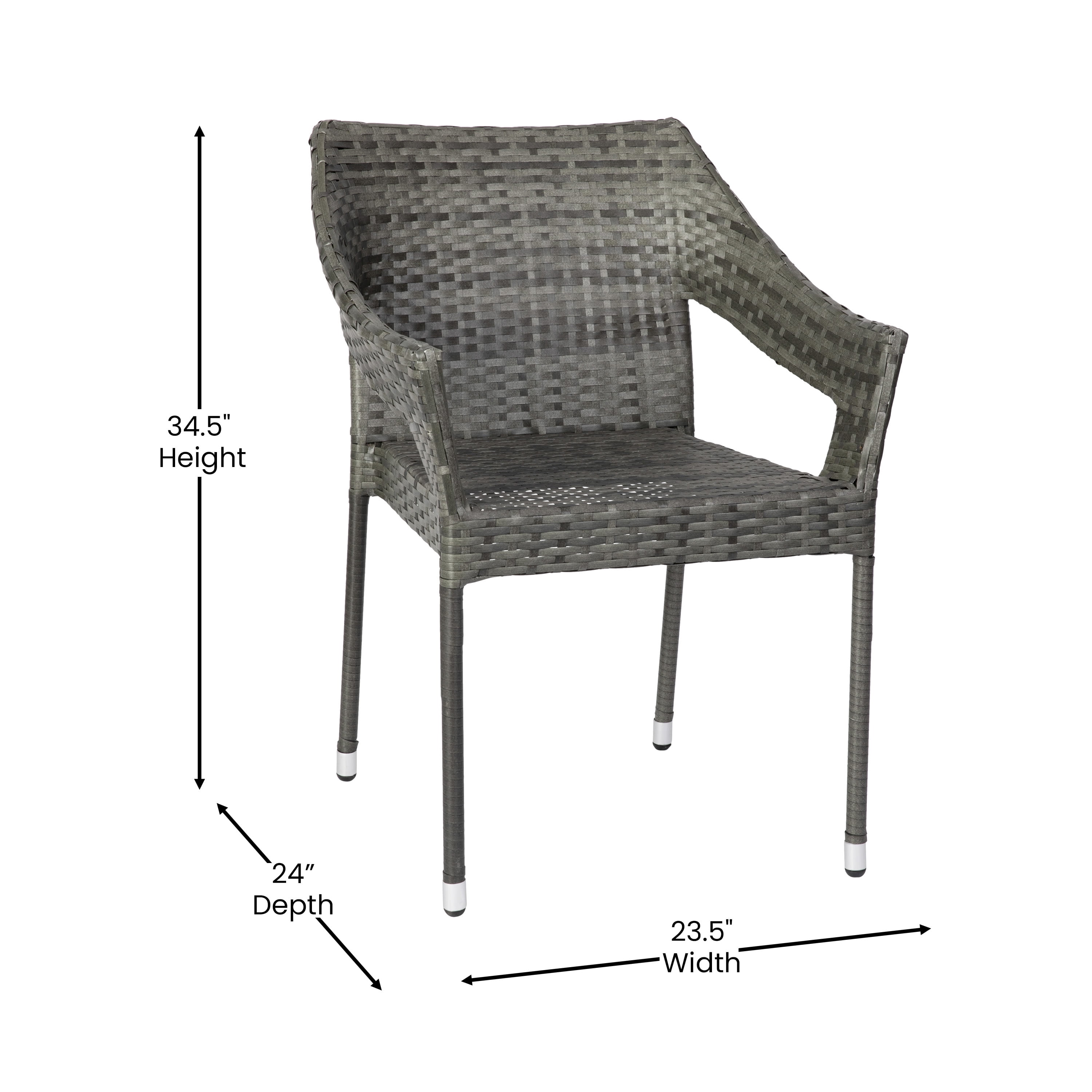 Merrick Lane Weather Resistant Indoor/Outdoor Stacking Patio Dining Chair with Steel Frame and PE Rattan - Gray