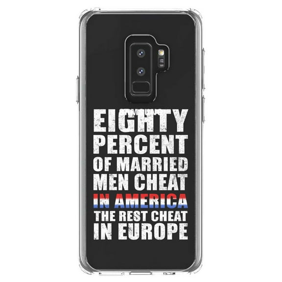 DistinctInk Clear Shockproof Hybrid Case for Samsung Galaxy S9  PLUS (6.2" Screen) - TPU Bumper Acrylic Back Tempered Glass Screen Protector - Married Men Cheat in America