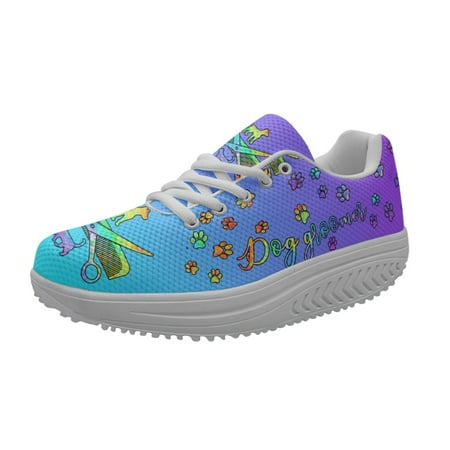 

INSTANTARTS Pet Barber Dog Paw Gradient Print Women s Platform Sneakers Light Lace-up Swing Shoes Heightreasing Work Shoes