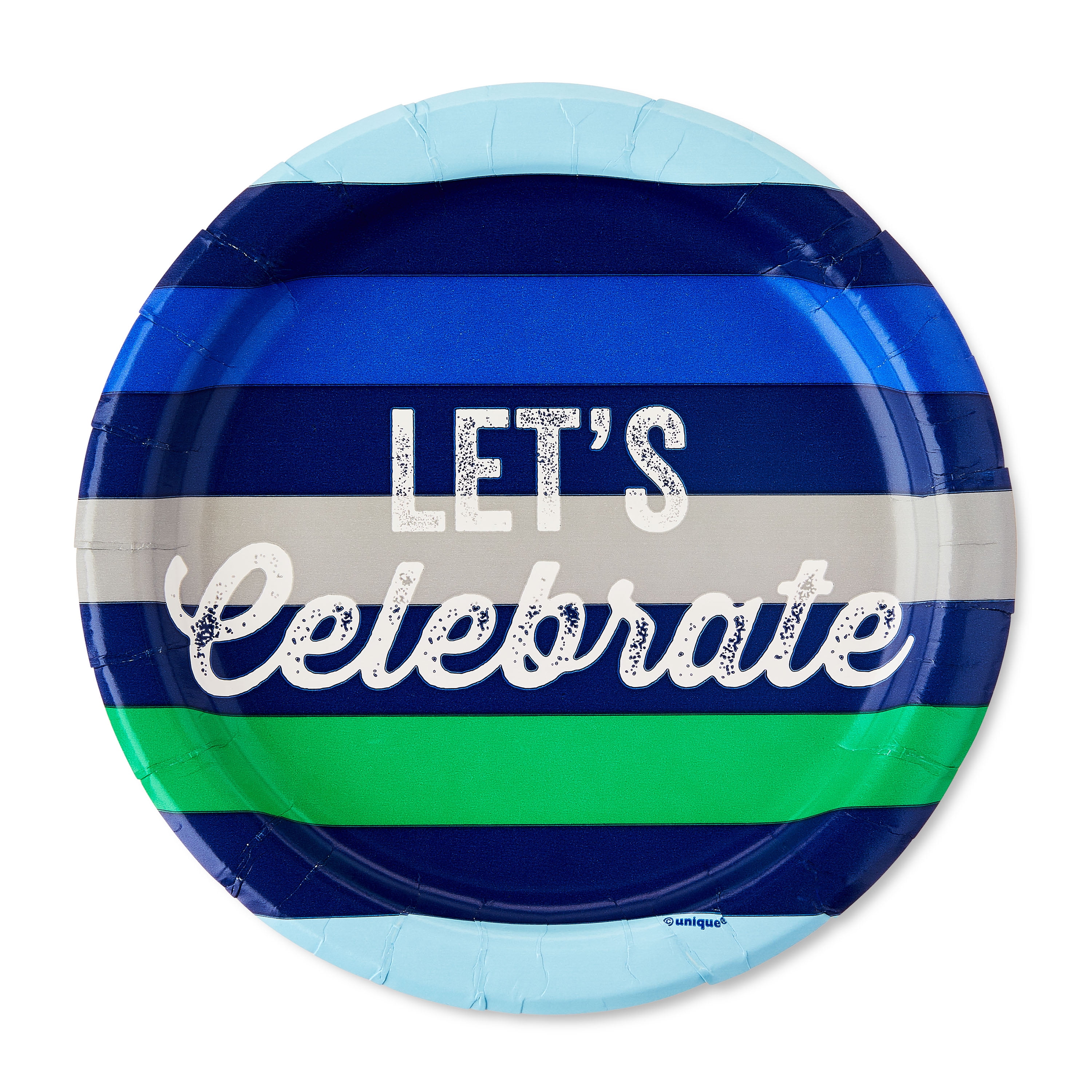 (6 pack) Stripe Let's Celebrate Disposable Paper Plates, 7", Blue/Green, 10 Count, by Way To Celebrate
