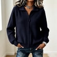 thumbnail image 2 of Fengqque Women’s Full Zip Ribbed Knit Polo Collar Cardigan Jackets Fall Casual Raglan Long Sleeve Loose Fit Solid Color Zip Up Sweater Outerwear Tops Navy Free Size, 2 of 6
