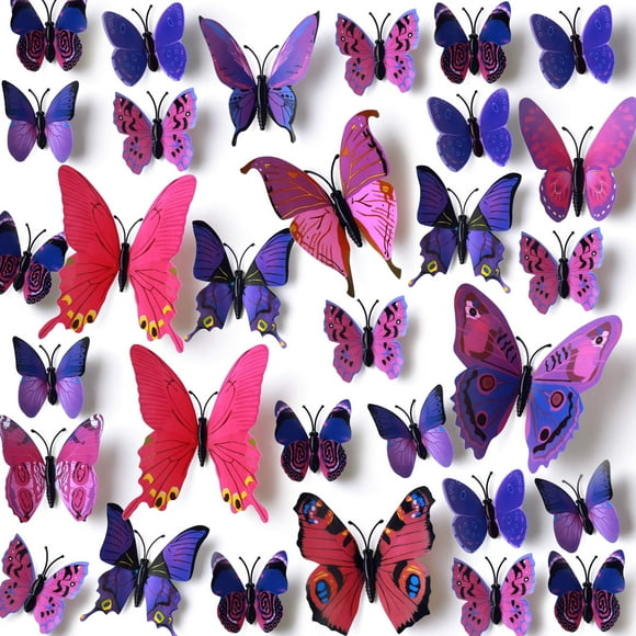 Amaonm 120pcs 10 Packages Removable 3D Butterfly Purple Stickers Making Wall Decals DIY Wall Stickers Decal Crafts Butterflies Home Decorations for Boy's and Girl's Room Bedroom Living Room (Purple)