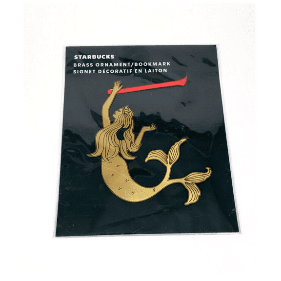 Starbucks Brass Siren Signet Christmas Ornament or Bookmark with Red Ribbon