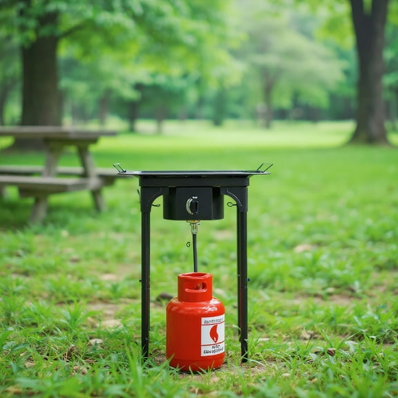 Resenkos Outdoor Camp Stove High Pressure Propane Gas Cooker Portable Cast Iron Patio Cooking Burner， 75K BTU Power , Black