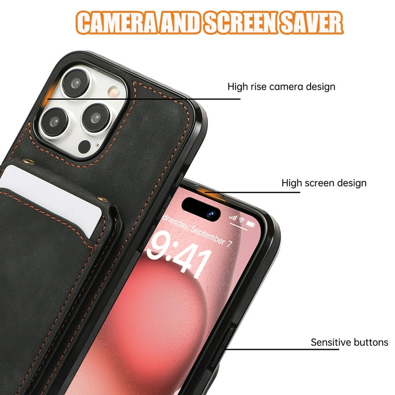 for iPhone 16 Pro Max Wallet Case with Shoulder Lanyard Strap