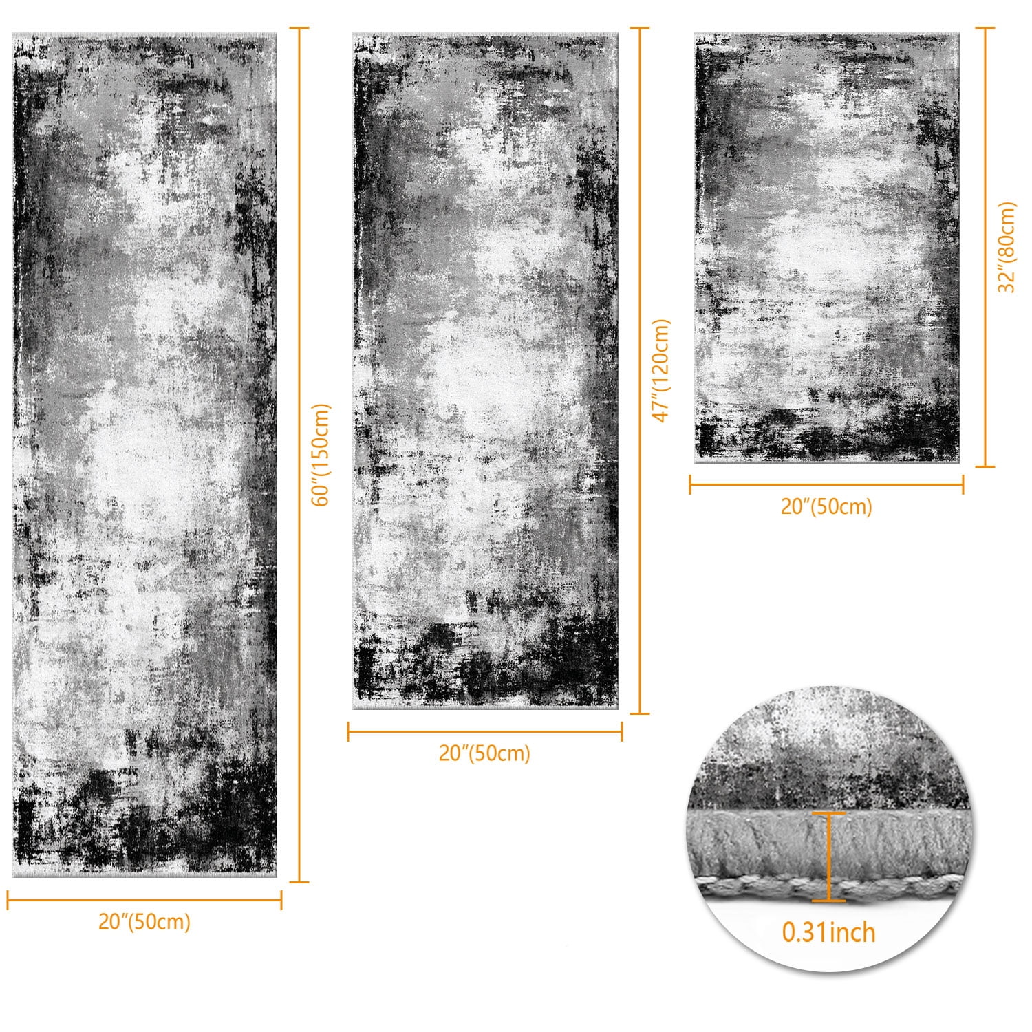3 Piece Kitchen Rug Set, Non-Slip And Washable, Abstract Pattern Kitchen Hallway Rug, Soft And Comfortable, Suitable For Sinks, Floors, Entrances, Hallways and Bathrooms