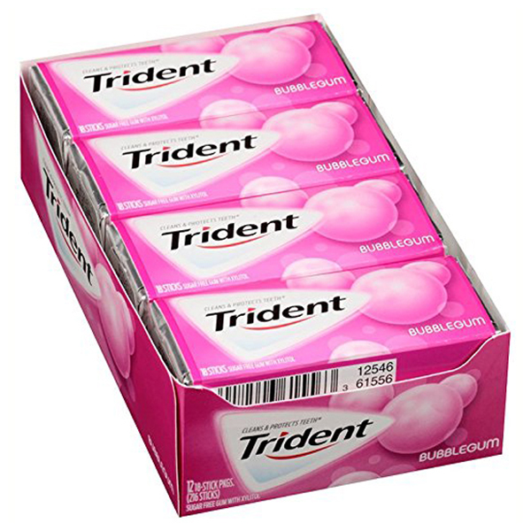 Trident Bubblegum Sugar-Free Gum 18 Oz Boxes - Pack Of 12 - Walmart.com ...