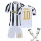 thumbnail image 1 of Conjunto de camiseta de fútbol a rayas blancas y negras para niños - Local 10 18, 1 of 2