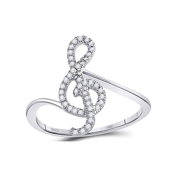 FB Jewels 10kt White Gold Womens Round Diamond Treble Clef Music Note Fashion Ring 1/6 Cttw Size 5