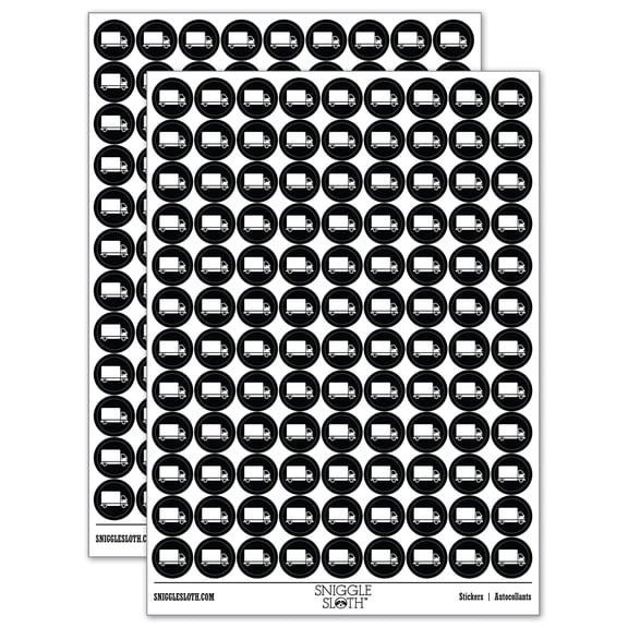 Delivery Truck Vehicle Icon 200 Round Stickers - Black - Gloss Finish - 0.50" Size