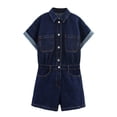 thumbnail image 4 of SRZYMJ Athletic Women's Jumpsuit Stylish Women's Denim Jumpsuit Casual Summer Short Sleeve Romper Featuring Functional Pockets And Comfortable Straight Leg, 4 of 5