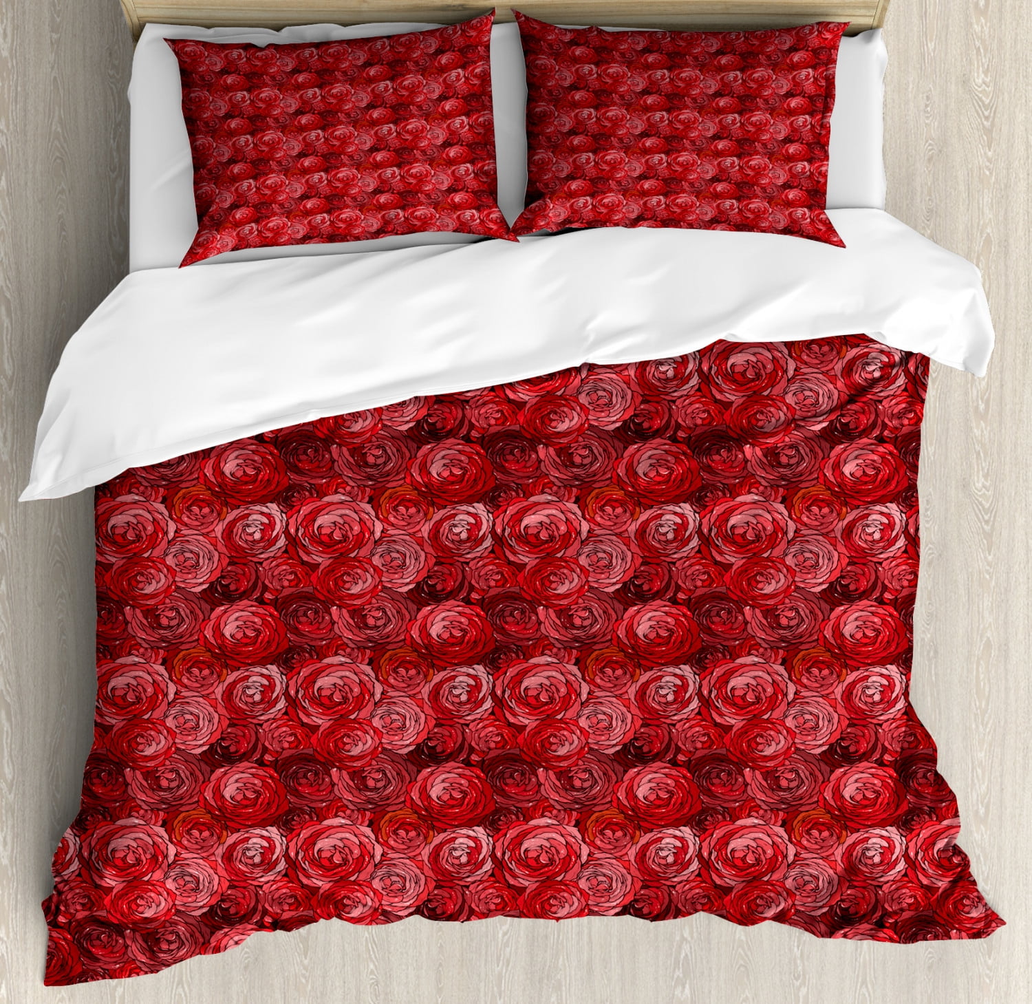 Roses Duvet Cover Set Queen Size, Cute Illustration with Fantastic ...