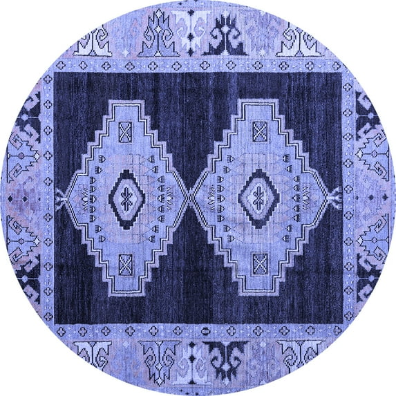 Ahgly Company Machine Washable Indoor Round Abstract Blue Modern Area Rugs, 4' Round