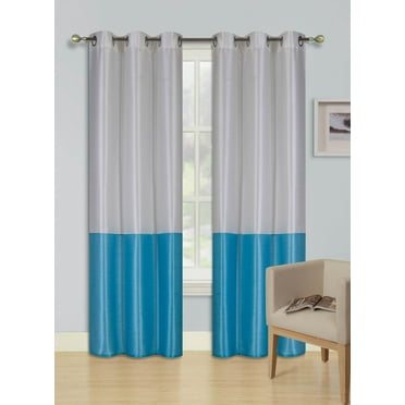 1Pc Ivory Beige Turquoise (Eid) Lined Foam Backing Blackout Faux Silk Drape Panel Top Chrome Metallic Grommet Window Curtain Treatment Drape 2 Shade 37 Wide X 108 Length
