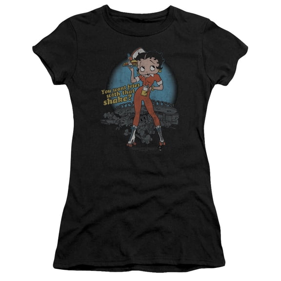 Betty Boop - Fries With That - Juniors Teen Girls Cap Sleeve Shirt - Medium