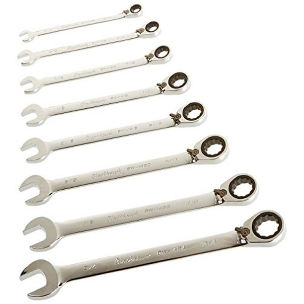 Blackhawk EightPiece Reversible Ratcheting Combination Wrench Set, Sae