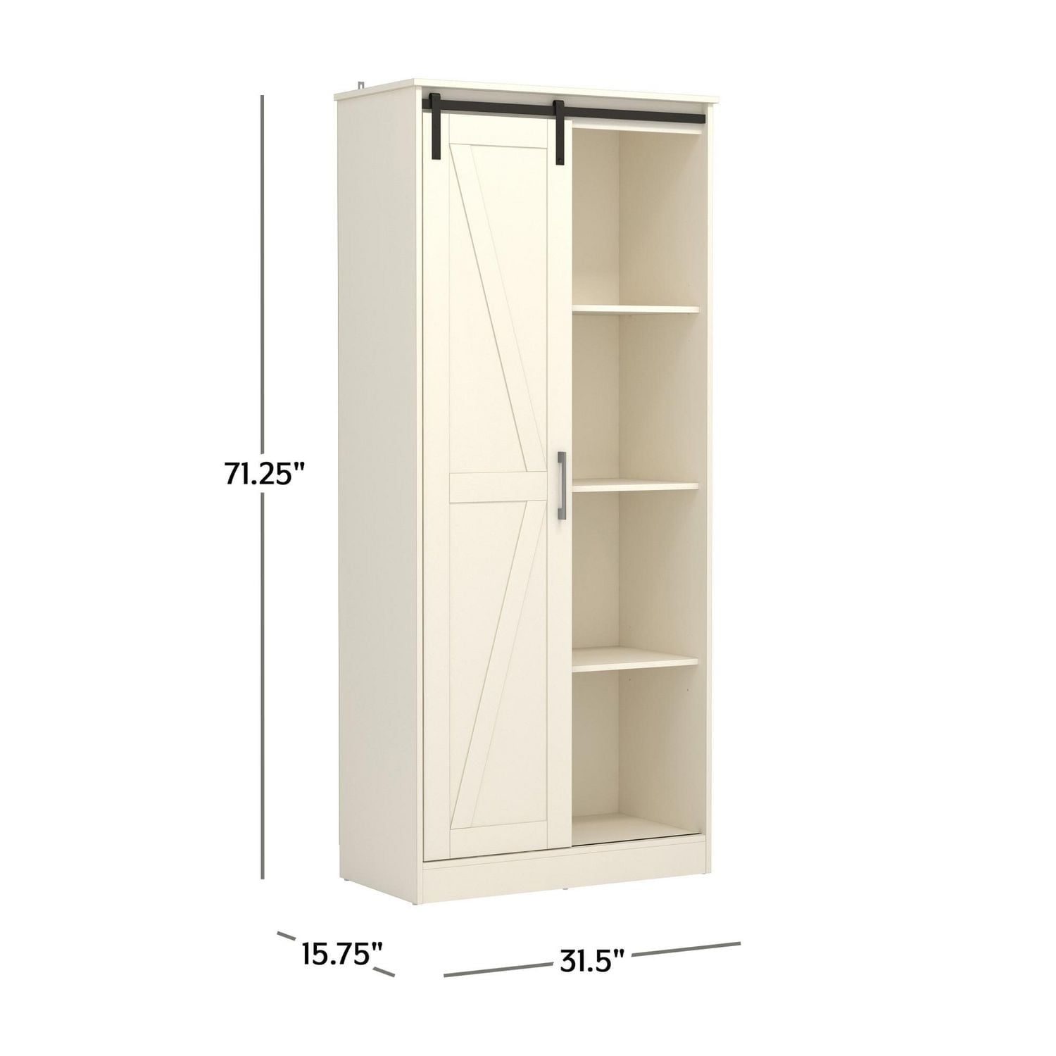 Hillsdale Shelton Wood Kitchen Pantry with 1 Sliding Barn Door