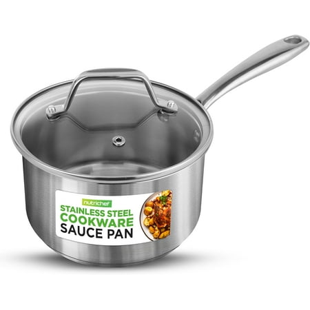 Visualz 2 Quart Stainless Steel Pot with Lid - Heavy Duty Saucepan with Ergonomic Handles, For All Cooktops