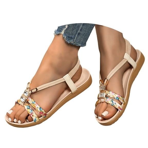 Mepaouo Women's Comfort Dressy Flat Sandals Bohemian Summer Shoes Orthopedic Slip on Walking Flats