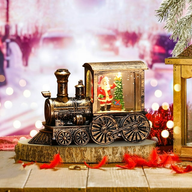 Fiudx Adorno Navideño de Tren, Luz Nocturna de Papá Noel, Diseño Luminoso con Agua, Acogedor Escaparate, Alegría Navideña, Decoración Festiva para El Hogar, Tamaño 13 X 5 X 8,8 Cm