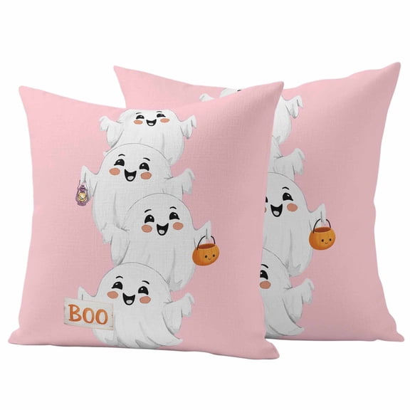 Halloween Outdoor Waterproof Pillow Covers, Cartoon Cute Ghost Fall Pumpkins Decorative Square Throw Pillowcase Sofa Cushion Sham for Patio/Couch/Chair, 16"x16" 2 Pack