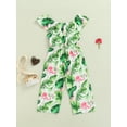 thumbnail image 4 of Liacowi Girls Casual Summer Jumpsuit, Leaves and Flamingo Print Boat Neck Overalls, Green Pink/ Green Rosy/ Light Blue, 4 of 8