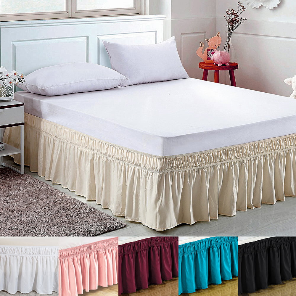 Elastic Bed Skirt Dust Ruffle Easy Fit Wrap Around Double Queen/King Size 