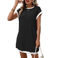 thumbnail image 2 of Women'S Casual Spring Summer Dresses Fashion Cap Sleeve Color Block Crewneck Shif Mini Dress Black & Gray M, 2 of 8