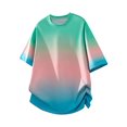 thumbnail image 2 of Mens Casual Short Sleeve T-Shirts Ombre Gradient Crew Neck Oversized Tee Summer Lightweight Breathable Ice Silk Shirts Streetwear Fashion Loose Fit Beach Tops for Leisure Daily Wear, 2 of 5