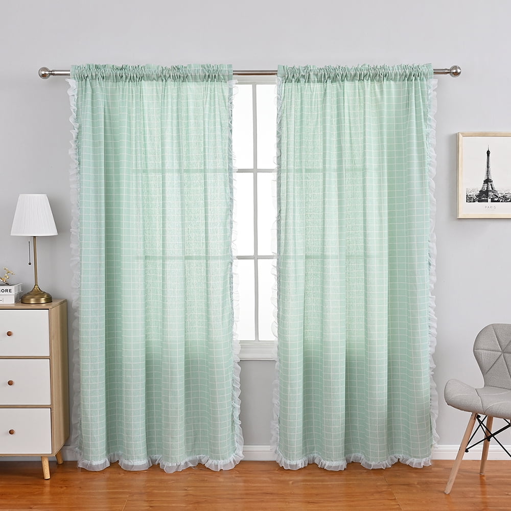 CUH Luxury Rod Pocket Sheer Plaid & Lace Indoor Home Decor Window
