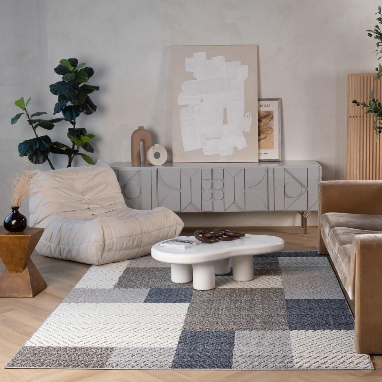 Rug Branch Hogar Abstract Indoor Outdoor Area Rug, Grey Blue, Geometric - Living Room, Bedroom, Dining Room, and Kitche