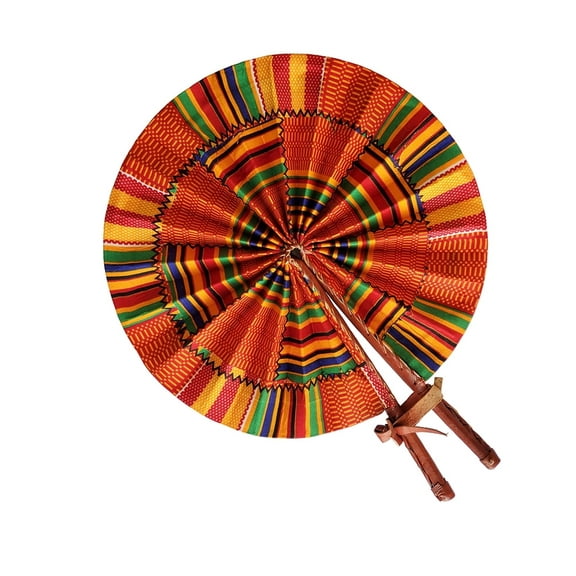 Kujoe African Kente Print Folding Handheld Hand Fan Hand-Crafted