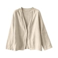 thumbnail image 4 of Women’s Lightweight Cotton Linen Open Front Duster Cardigan, Loose Long Sleeve Beach Cover Up Outerwear Beige L, 4 of 5