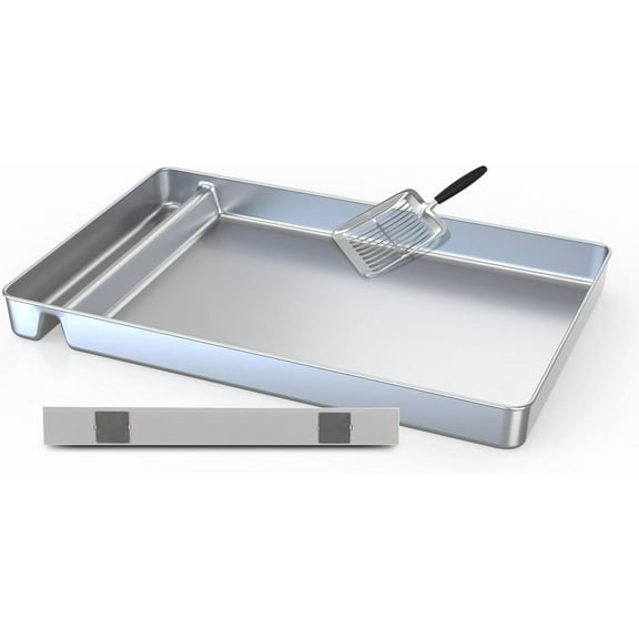 SUMMIT Cat Reusable Litter Tray Compatible with Petsafe Scoop-Free Cat Litter Box, Stainless Steel Tray with Litter Scooper Included, Compatible with All Litter Box Tray, Odor and Stain Resistant