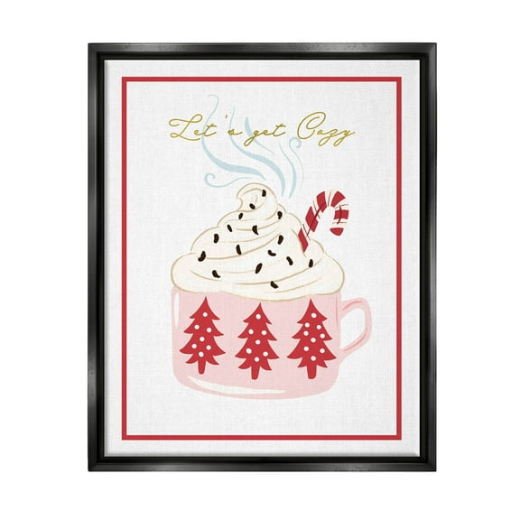 Stupell Industries Let's Get Cozy Pink Cocoa Graphic Art Jet Black Floating Framed Canvas Print Wall Art, Design by The Saturday Evening Post