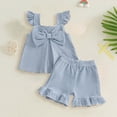 thumbnail image 3 of Toddler Baby Girl Outfits Solid Summer Clothes Sweet Flying Sleeve Bow Top Shorts 2PCS Set Kaprioy Toddler Girl Clothes 18 24 Months 2T 3T 4T, 3 of 4
