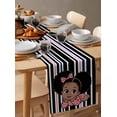 thumbnail image 6 of Black Stripes Table Runner 70 Inches, Cartoon Funny Pink Cute Bow Girl Striped Bed Runner Dresser Scarves Tabletop for Indoor Outdoor Parties/Ceremony/Banquet, 13" x 70", 6 of 8