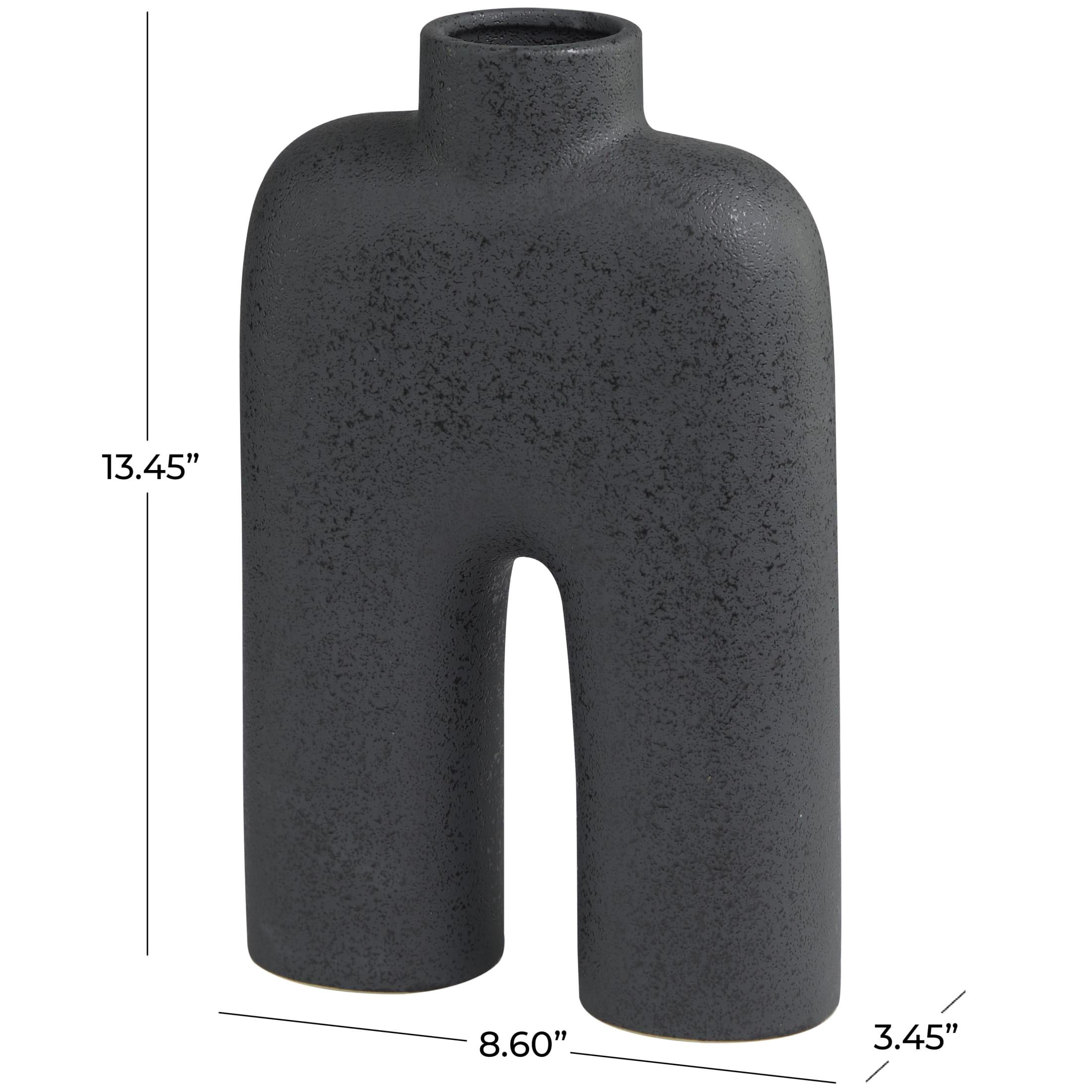 DecMode 13" Abstract Rounded Arched Black Ceramic Vase with Glossy Speckled Texture