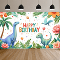 thumbnail image 5 of Dinosaur Theme Happy Birthday Banner Tropical Design Kids Party Celebration Backdrop for Outdoor Decor Birthday Event Photography, 5 of 8