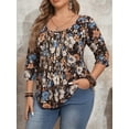 thumbnail image 6 of Cuteduck Women Plus Size Printed Tunic 3/4 Sleeve Fall Pleated Round-neck Casual Loose Ruffled Top 1X-4X, 6 of 7