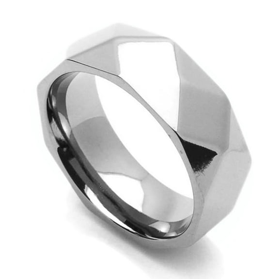 8MM Comfort Fit Titanium Wedding Band Faceted Dome Ring (Size 7 to 14)