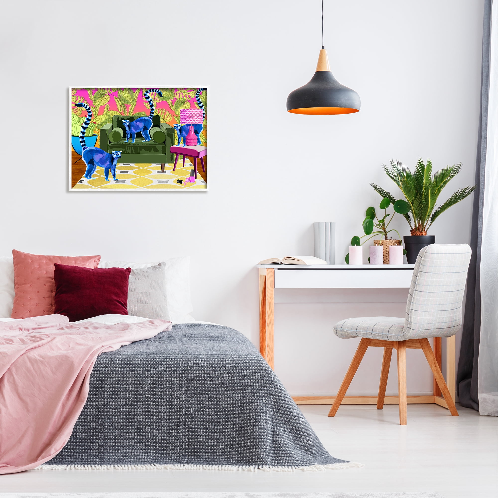 Stupell Industries Bold Modern Lemur Pop Style Furniture Botanical Pattern Graphic Art White Framed Art Print Wall Art, 30x24, by Lynnda Rakos