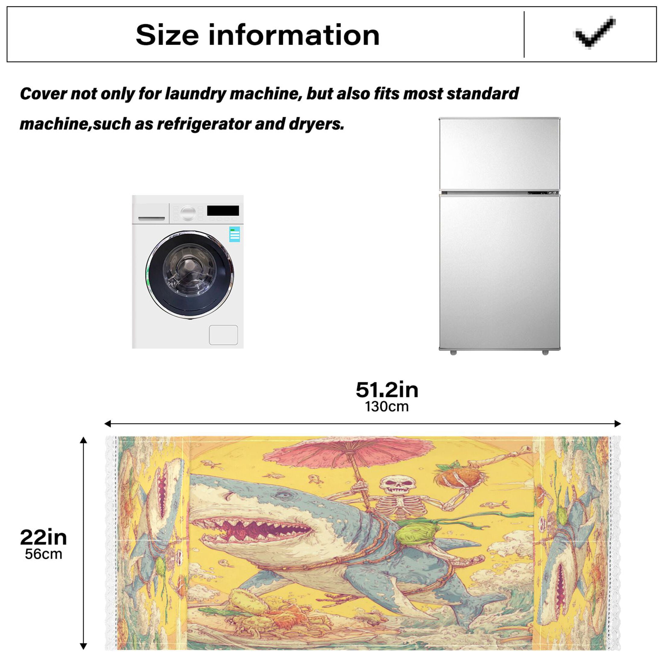 Wobogo Skull Surfing Washing Machine Cover Dustproof Washer Dryer Cover Waterproof Laundry Room Decorative Protector