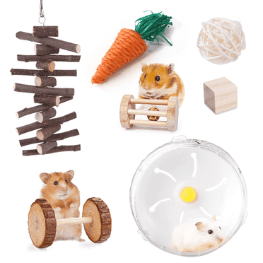 Silent Hamster Wheel with Hamster Toys,Diameter 6.8 inch,White