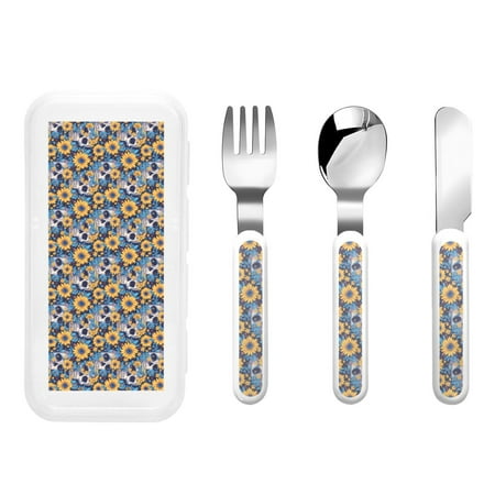 

Qokaie Skull daisy yellow blue for Stainless Steel Kids Silverware Set - Children’s Utensil Set - Children s Knife Fork And Spoon Set