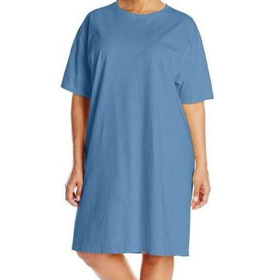 Ladies Solid Color Sleep Shirt Blue